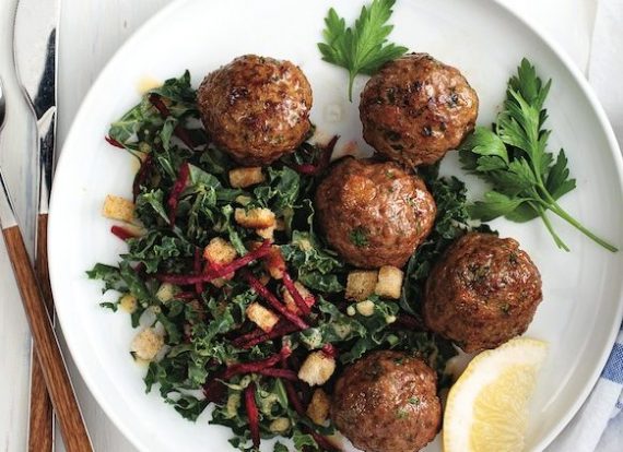 140-meatballs with beet and kale salad