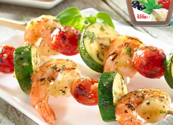 Italian Grilled Shrimp, Zucchini & Tomato Skewers